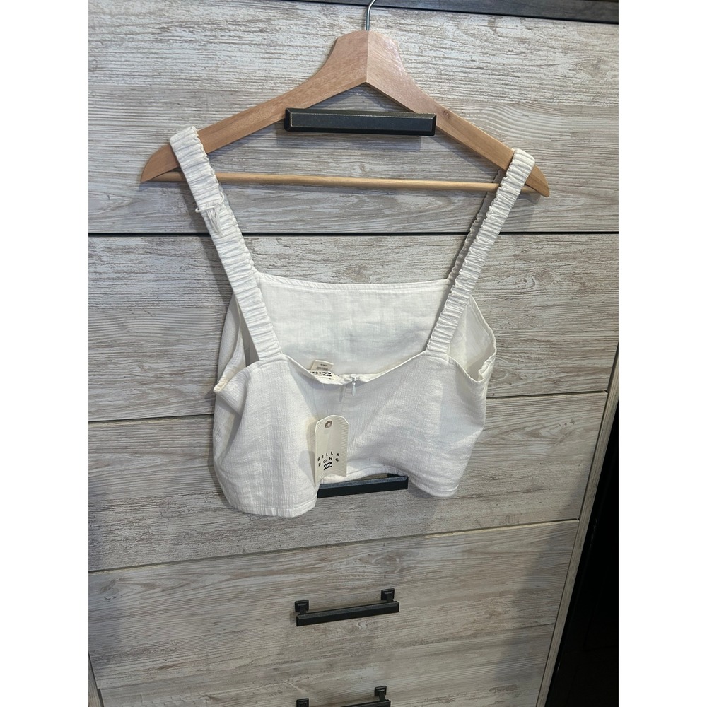 Billabong White Coastal Chic Marina Cami Crop Tank Top Ruched Straps Large NWT - Picture 4 of 6